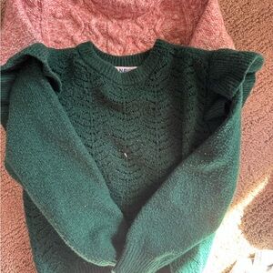 Old Navy Green Sweater with Ruffle Accents